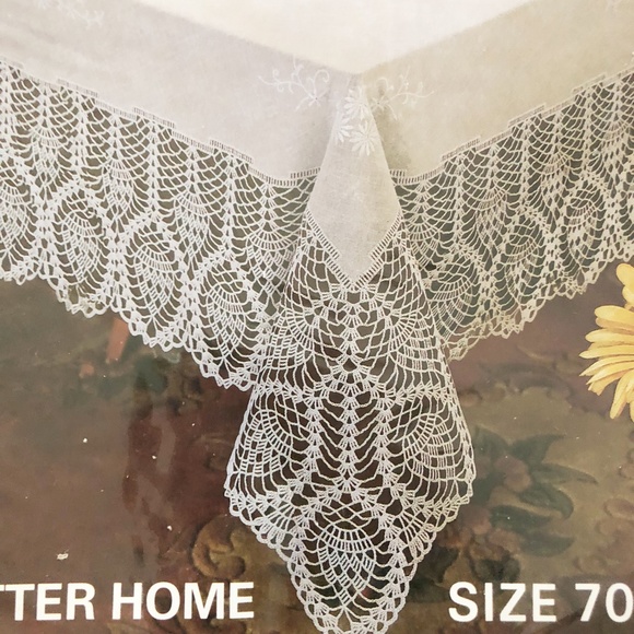 Vtg Crochet Vinyl Lace Table Cloth 70in Round By Better Home GREEN NEW - Picture 2 of 8